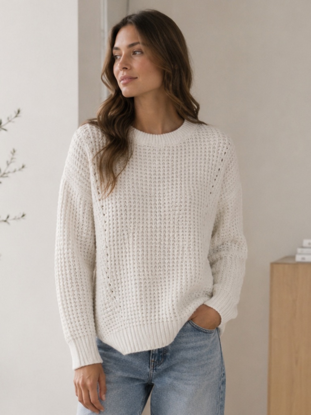 Madewell Chunky Waffle Knit Alpaca Merino Sweater Ivory Size L
